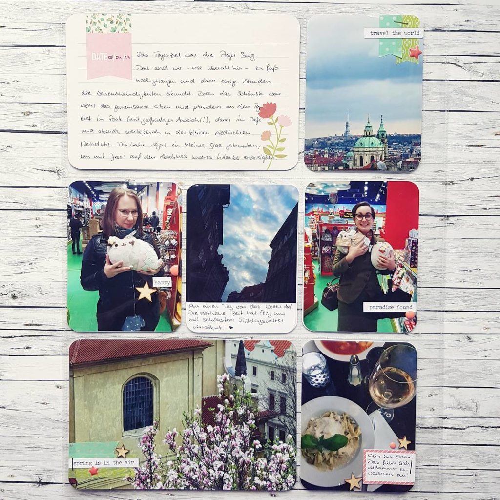 I am a hoarder. But as a therapy I try to use up some old treasures. Here you see one of my most beloved journaling cards - finally in action. And it feels great. ❤

#scrapbooking #scrapbook #projectlife #projectlife2017 #memorykeeping #crafting #paper #paperlove #washitape #phrasesticker #embellishments #simple #woodveneer #enameldots #spring #prague #bleibdranpl #papierprojekt
